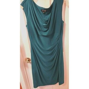 Ralph Lauren Emerald Green Drape Neck Dress Size 12 Stunning